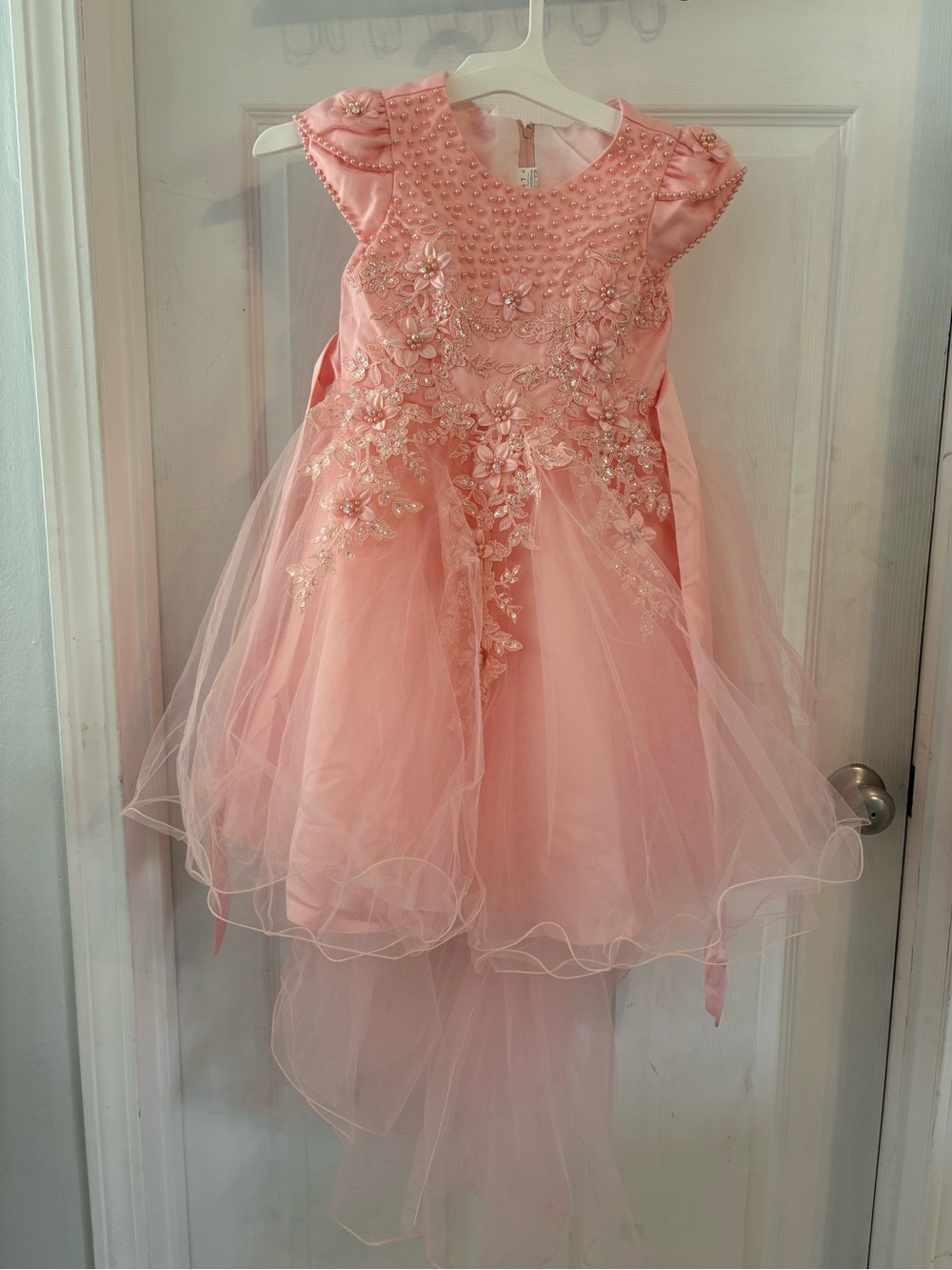 Girls Pink Floral Embroidered Tulle Party Dress